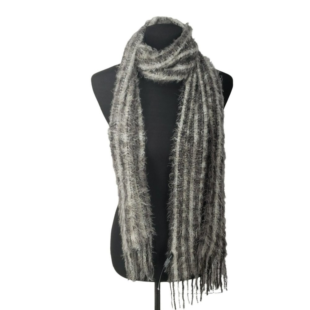 Dillards Black Gray Oversize Jazzy Knit Unisex Winter Fringed Soft Scarf